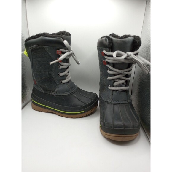 Swiss Tech Snow Winter Duck Boots Small Boys Size 8 Black Gray Memory Foam - Picture 1 of 9